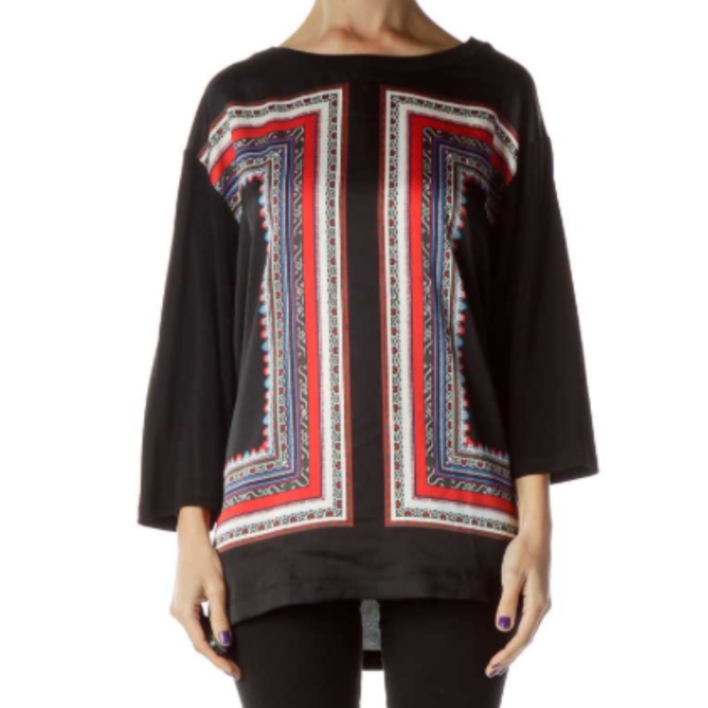 Mango MNG Collection Black Scarf Print Top Blouse Large L